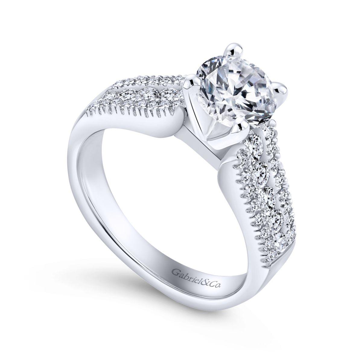 14K White Gold Round Wide Band Diamond Engagement Ring - Lozano's ...