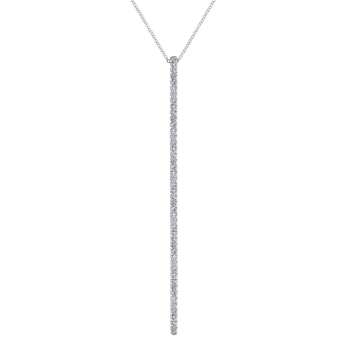 14K White Gold Vertical Diamond Bar Necklace - Lozano's Diamond Jewelry