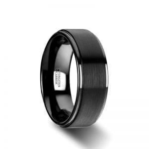 ORION Flat Black Tungsten Ring with Brushed Raised Center & Polished Edges