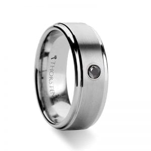 COVENTRY Raised Brushed Center Tungsten Carbide Ring with Black Diamond