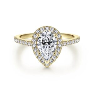 14K Yellow Gold Pear Shape Halo Diamond Engagement Ring