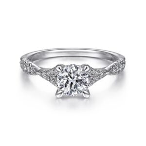 14K White Gold Split Shank Round Diamond Engagement Ring