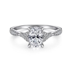 14K White Gold Split Shank Oval Diamond Engagement Ring