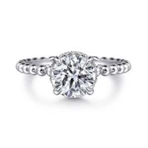 14K White Gold Round Hidden Halo Engagement Ring