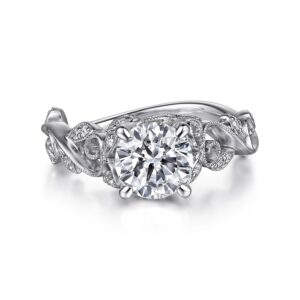 14K White Gold Split Shank Round Diamond Engagement Ring