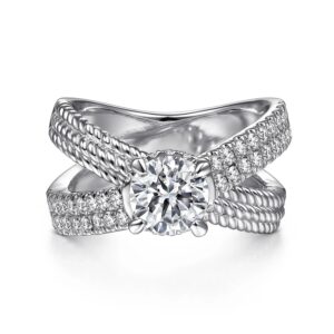 14K White Gold Round Diamond Twisted Engagement Ring