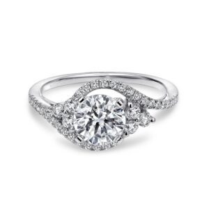 14K White Gold Round Three Stone Diamond Engagement Ring