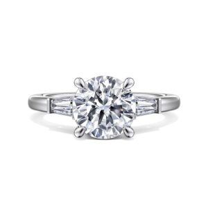 14K White Gold Round Three Stone Diamond Engagement Ring