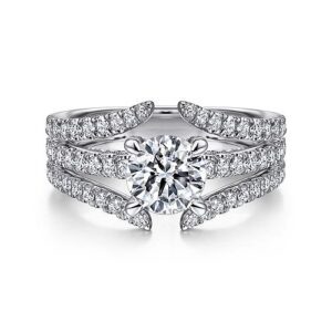 14K White Gold Split Shank Round Diamond Engagement Ring