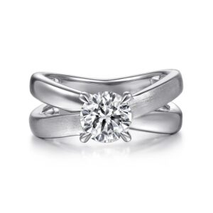 14K White Gold Split Shank Round Diamond Engagement Ring
