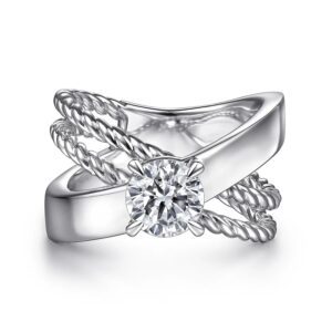 14K White Gold Split Shank Round Diamond Engagement Ring