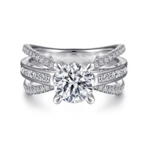 14K White Gold Split Shank Round Diamond Channel Set Engagement Ring