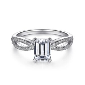 14K White Gold Split Shank Emerald Cut Diamond Engagement Ring