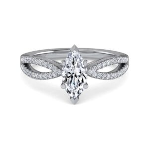14K White Gold Split Shank Marquise Shape Diamond Engagement Ring