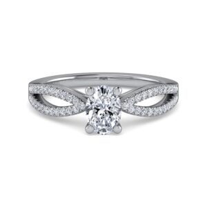 14K White Gold Split Shank Oval Diamond Engagement Ring