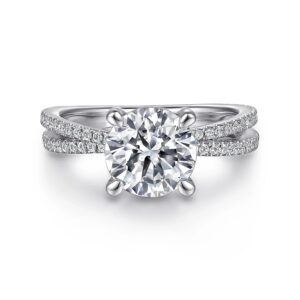 14K White Gold Split Shank Round Diamond Engagement Ring
