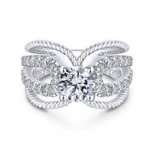 14K White Gold Split Shank Round Diamond Engagement Ring
