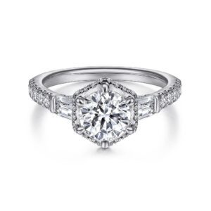 14K White Gold Round Three Stone Diamond Channel Set Engagement Ring