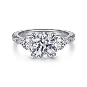 18K White Gold Round 3 Stone Diamond Engagement Ring