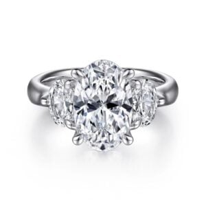 18K White Gold Oval Three Stone Diamond Engagement Ring