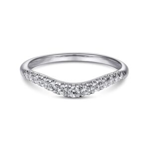 Curved 14K White Gold French Pave Diamond Wedding Band - 0.23 ct