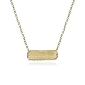 14K Yellow Gold Rectangular ID Pendant Necklace with Twisted Rope Frame
