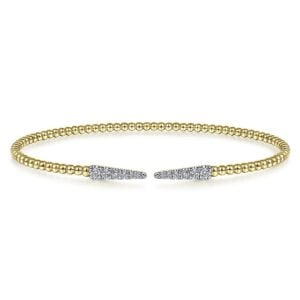 Split 14K Yellow Gold Bujukan Bead Cuff Bracelet with Diamond Pave Spikes