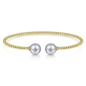 14K Yellow Gold Bujukan Bead Split Cuff Bracelet with Grey Pearls