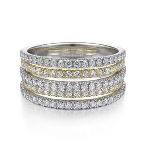 14K Yellow-White Gold Layered Wide Band Diamond Ring