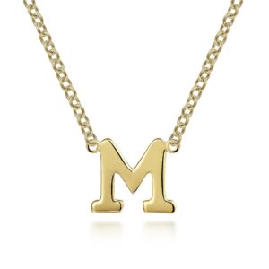 14K Yellow Gold M Initial Necklace