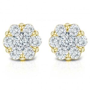 14K Yellow Gold Dia Cluster Screw Back Earrings 1.00 CTW