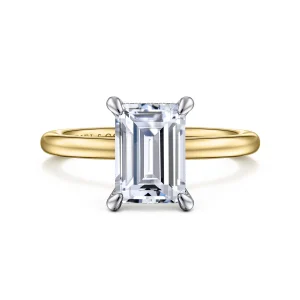 14K Yellow Gold Gabriel Ring With 4.04 Carat Emerald shape F VS2 for Vincent Walea