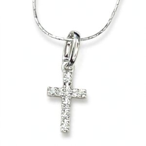 14K White Gold Natural Diamond Cross Pendant