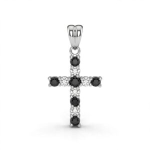 14K White Gold Black and White Diamond Cross Pendant