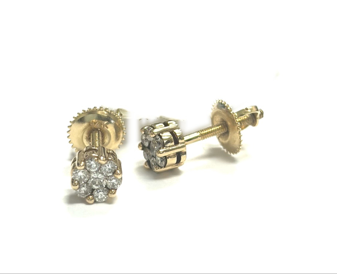14K Yellow Gold .33 CTW Diamond Cluster Stud Earrings - Image 3