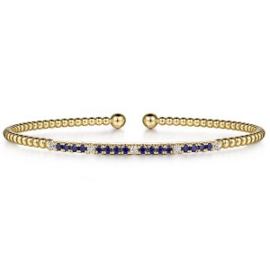 14K Yellow Gold Sapphire and Diamond Bangle Bracelet