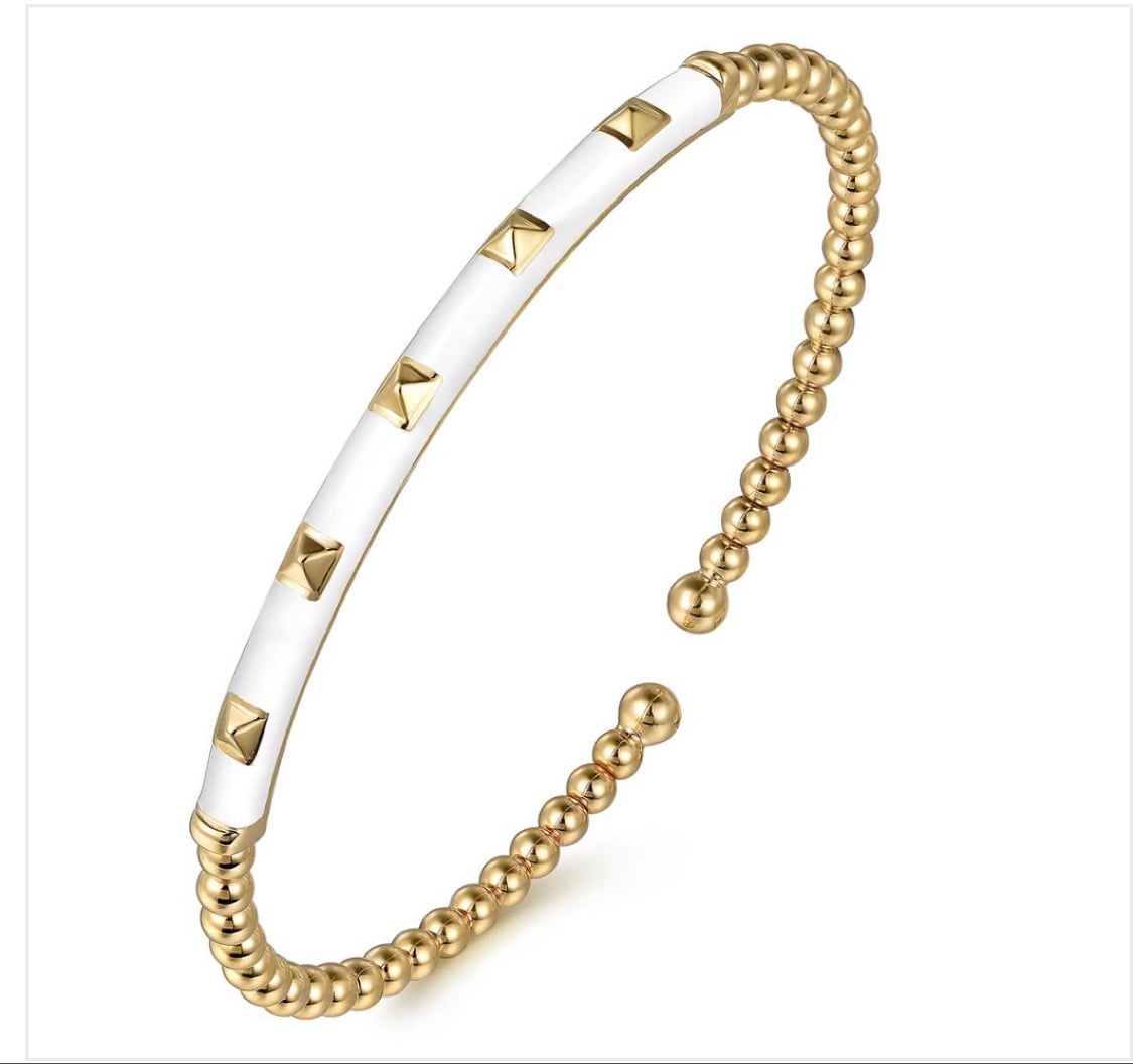Gabriel 14K Yellow Gold White Enamel Bangle Bracelet - Image 2