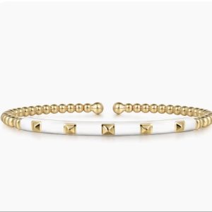 Gabriel 14K Yellow Gold White Enamel Bangle Bracelet