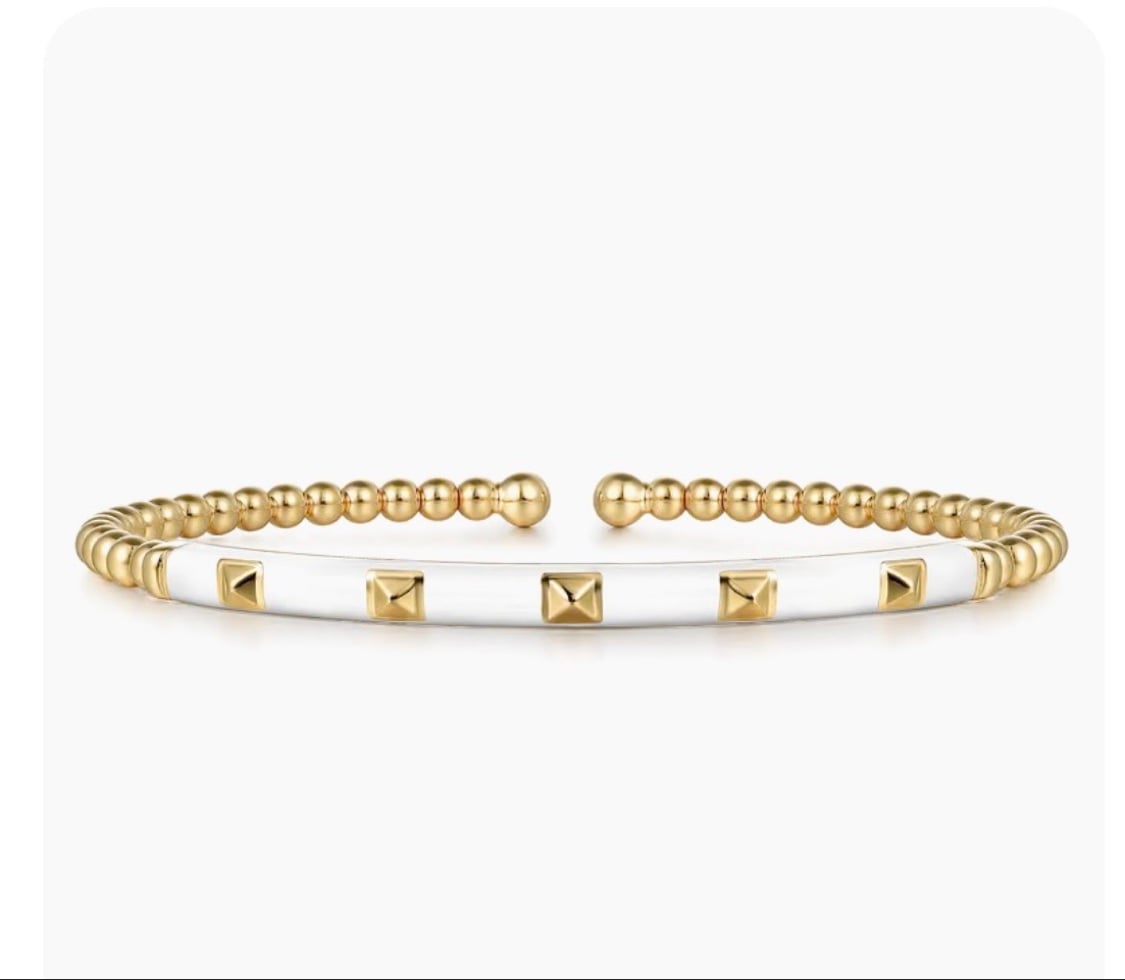 Gabriel 14K Yellow Gold White Enamel Bangle Bracelet