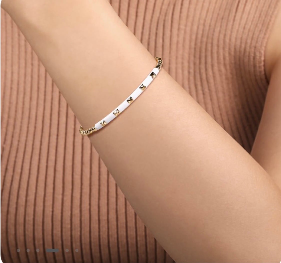 Gabriel 14K Yellow Gold White Enamel Bangle Bracelet - Image 3