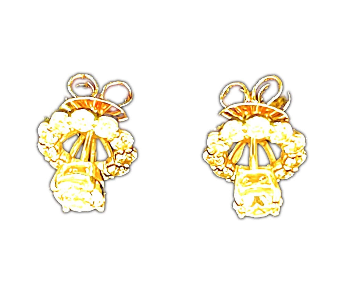 Estate 14K Yellow Gold Diamond Stud Earrings with Halo Jackets - Image 4