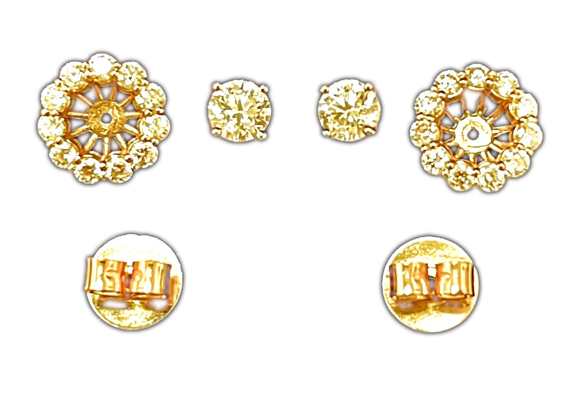 Estate 14K Yellow Gold Diamond Stud Earrings with Halo Jackets - Image 3