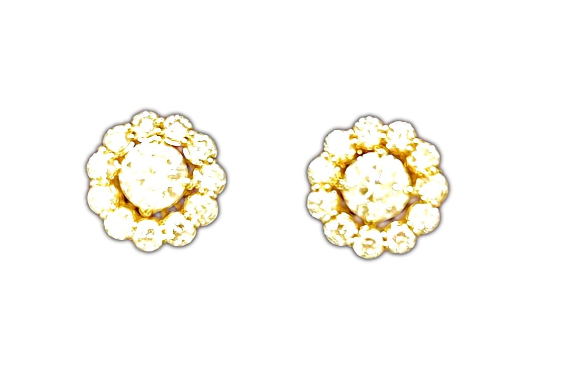 Estate 14K Yellow Gold Diamond Stud Earrings with Halo Jackets - Image 2