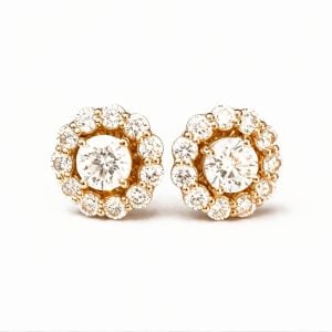 Estate 14K Yellow Gold Diamond Stud Earrings with Halo Jackets