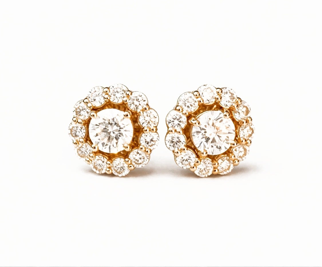 Estate 14K Yellow Gold Diamond Stud Earrings with Halo Jackets