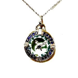 Estate 14K Yellow Gold Blue Topaz Watch Pendant Necklace