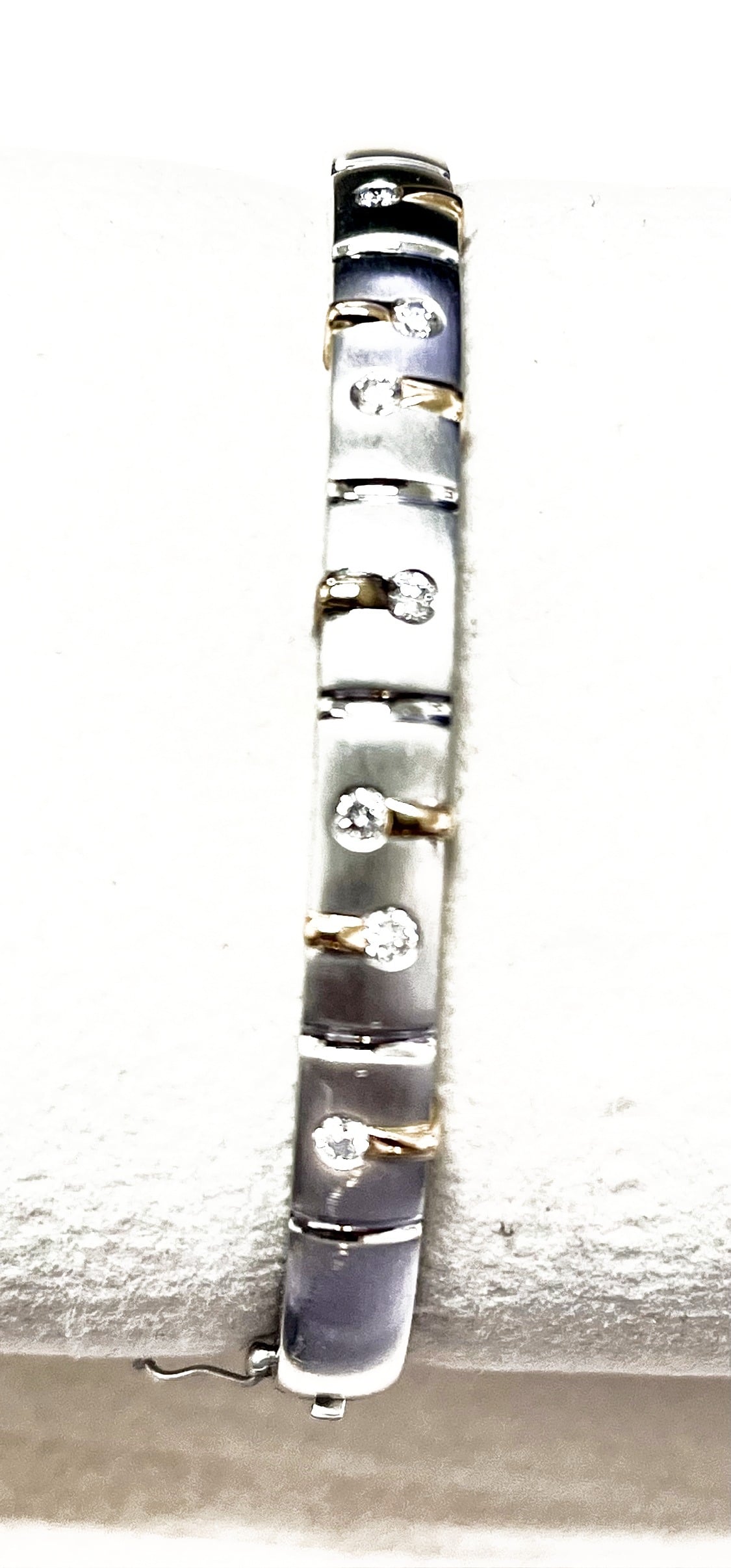 Estate 18K White Gold Satin Bracelet with Yellow Gold Accents - Image 2