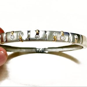 Estate 18K White Gold Satin Bracelet with Yellow Gold Accents