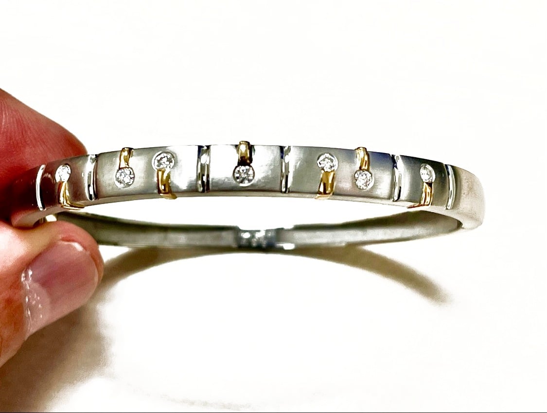 Estate 18K White Gold Satin Bracelet with Yellow Gold Accents