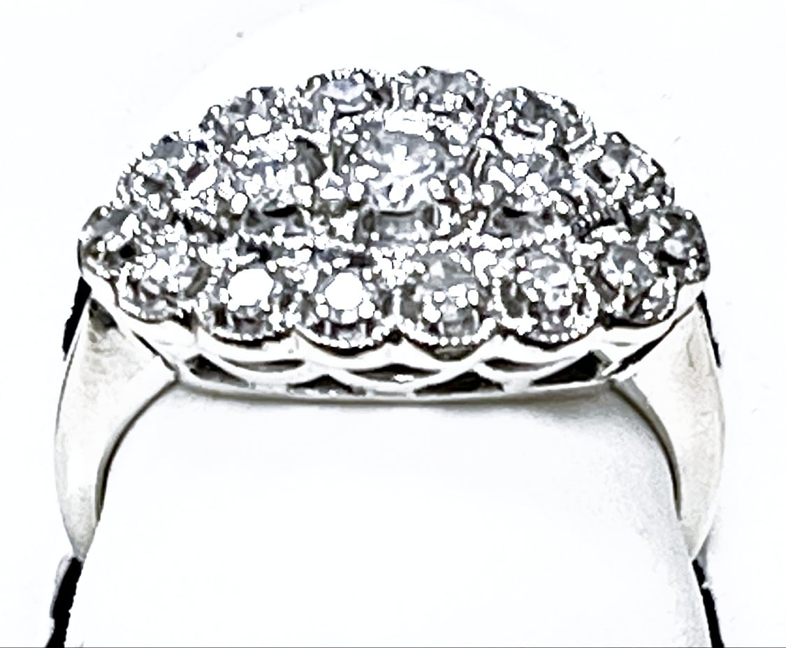 Estate 14K White Gold Vintage Diamond Cluster Ring